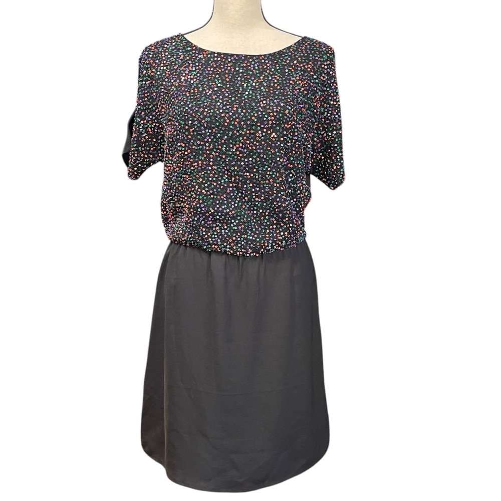 MM Couture Rainbow Sequin Top Blousy Event Party Cocktail Modest Dress Women's S